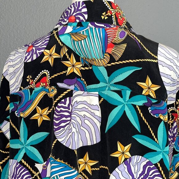 Vintage REGINA PORTER for I. MAGNIN 100% Silk Shell Sea Shell Blouse Women's 1X - Picture 5 of 9